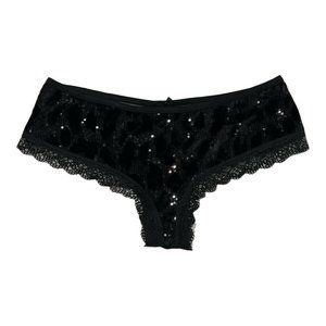 NWT VICTORIA'S SECRET Very Sexy Cheeky Pantie MEDIUM Black Sheer Velvet Sparkle